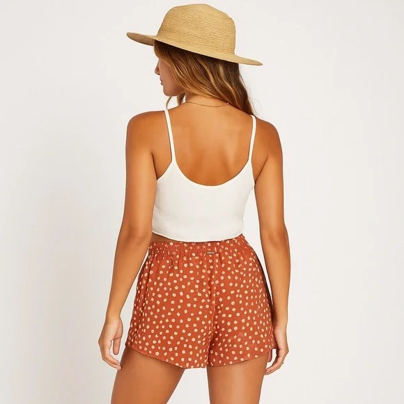 Billabong “Flirt For It” Paperbag Shorts — XL — Henna Rust Dots, Tie-Front - Picture 12 of 15